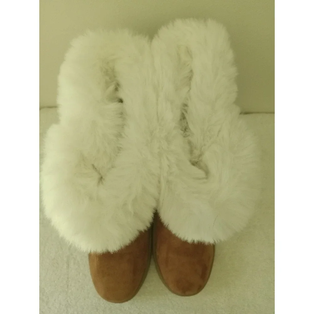Kohls SO Sophia Chestnut Fur Lined Suede Boots girls size 5 Med